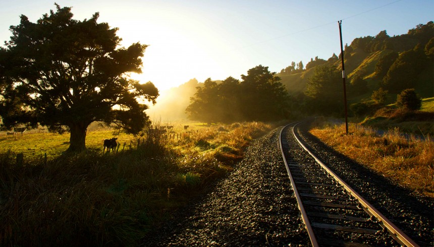 Forgotten World Rail line in Morning sun
