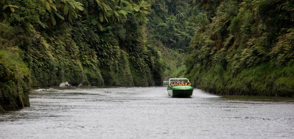 Panoramic-view-of-the-Forgotten-World-Jet-Boat-on-the-Whanganui-River